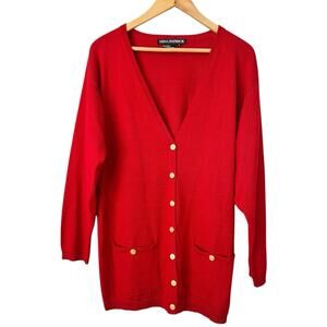 Nina Patrick Red Wool Blend Button Front Long Cardigan Sweater Womens Size Small